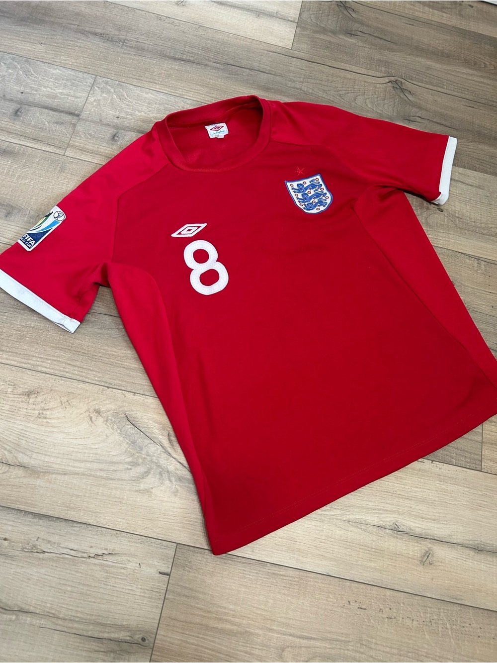 Umbro Red England #8 Football Jersey with White Accents